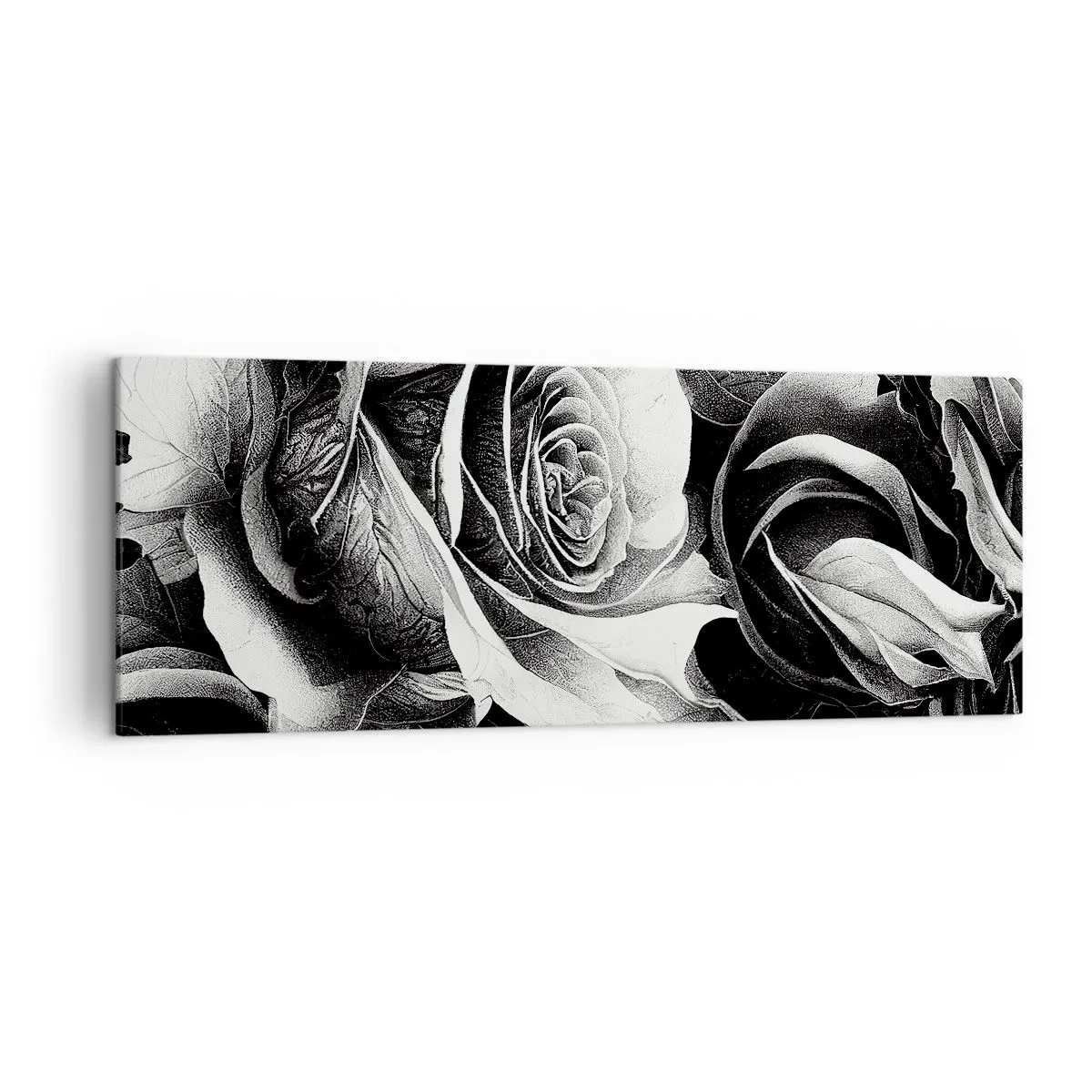 Impression sur toile - Image sur toile - Roses noires et blanches dans une composition élégante - 140x50cm - Toujours une reine - Décoration murale moderne pour le salon et la chambre ARTTOR