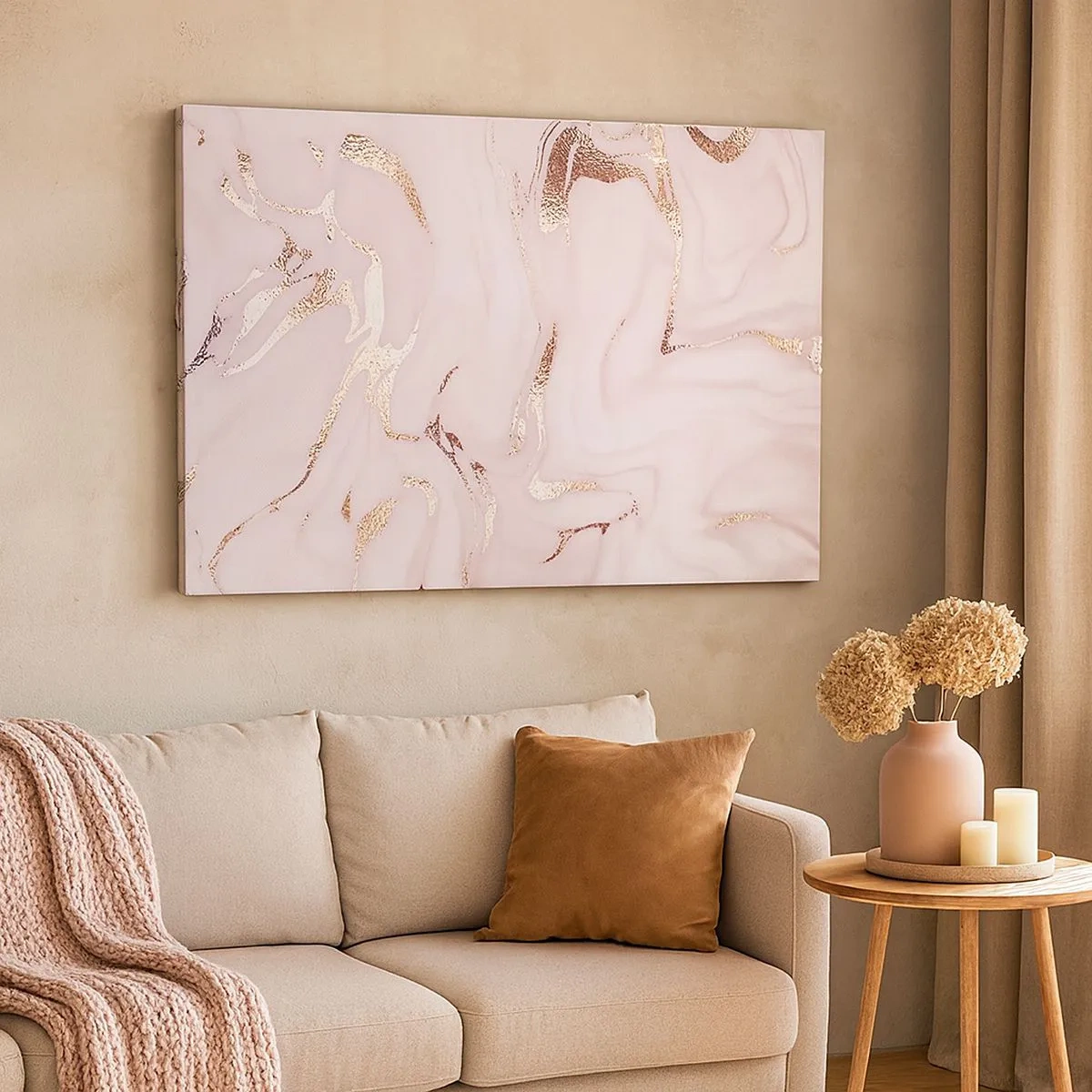 Impression sur toile - Image sur toile - Abstraction élégante dans des tons de rose et d'or - 70x50cm - Dans un châle rose - Décoration murale moderne pour le salon et la chambre ARTTOR