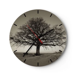 Horloge murale - Pendule murale - Un arbre solitaire dans un champ ouvert dans des tons sépia - 30x30cm - D'ici à l'éternité - Décoration murale moderne pour le salon, la cuisine et la chambre ARTTOR