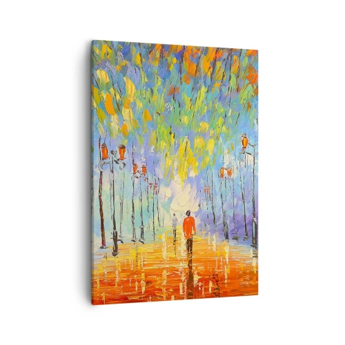 Impression sur toile - Image sur toile - Une promenade pittoresque parmi les lanternes par une nuit pluvieuse - 50x70cm - Chant nocturne de la pluie - Décoration murale moderne pour le salon et la chambre ARTTOR