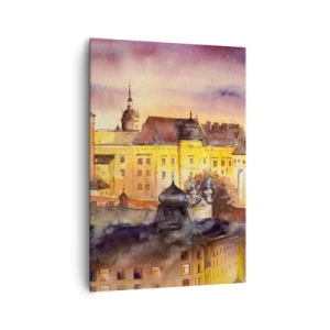 Impression sur toile - Image sur toile - Une aquarelle pittoresque d'un château au coucher du soleil - 70x100cm - Histoire et conte de fées - Décoration murale moderne pour le salon et la chambre ARTTOR