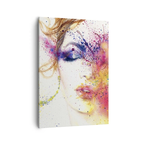 Impression sur toile - Image sur toile - Un portrait artistique d'une femme aux couleurs aquarelles expressives. - 50x70cm - Vertiges arc-en-ciel - Décoration murale moderne pour le salon et la chambre ARTTOR
