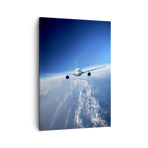 Impression sur toile - Image sur toile - Un avion volant au-dessus des nuages contre un ciel bleu - 50x70cm - Je vole parce que je le veux - Décoration murale moderne pour le salon et la chambre ARTTOR