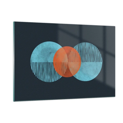 Impression sur verre - Image sur verre - Cercles colorés avec des lignes verticales sur fond sombre - 120x80cm - Composition symétrique - Décoration murale moderne pour le salon et la chambre ARTTOR