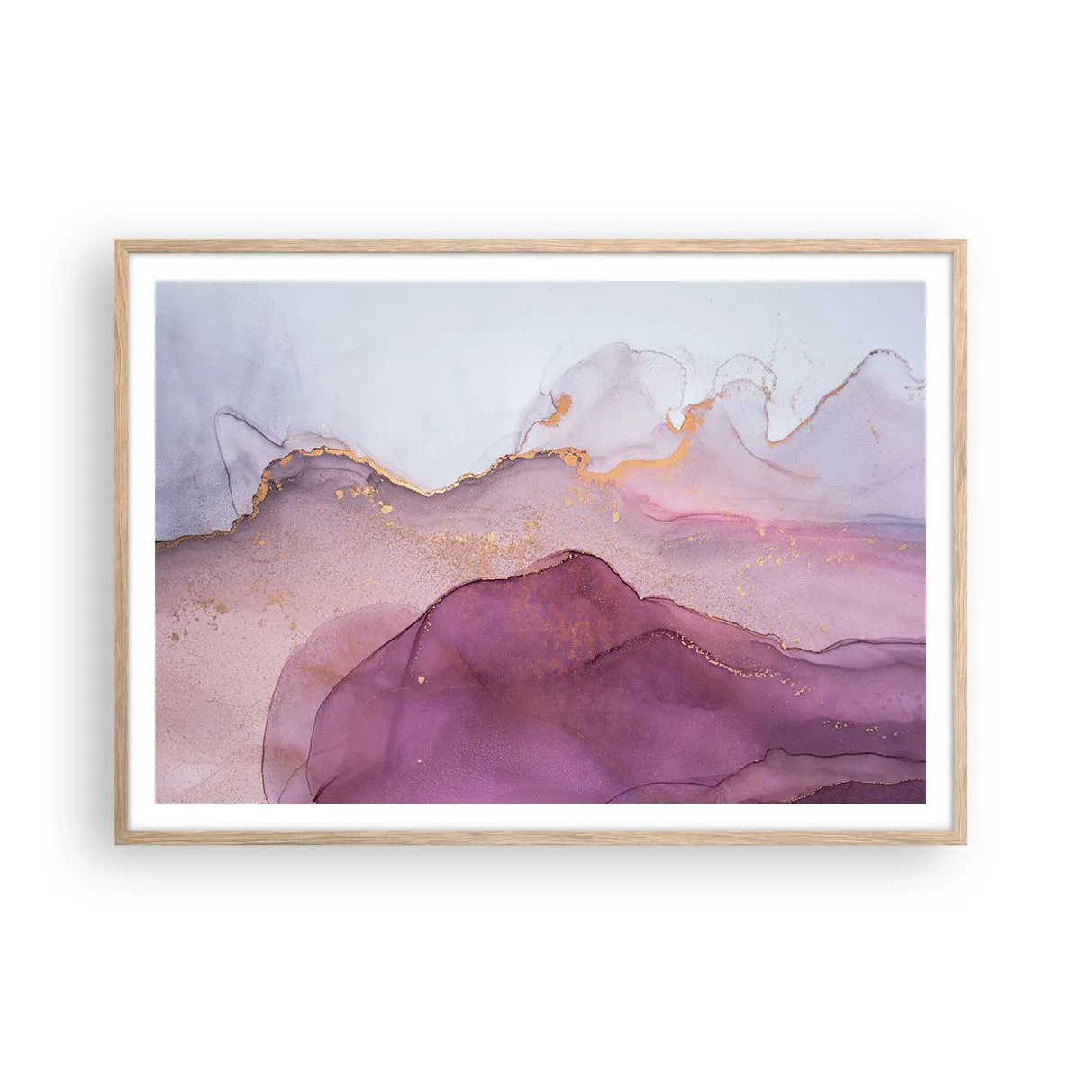 Affiche dans un chêne clair - Poster - Vagues lilas et violettes - 100x70 cm