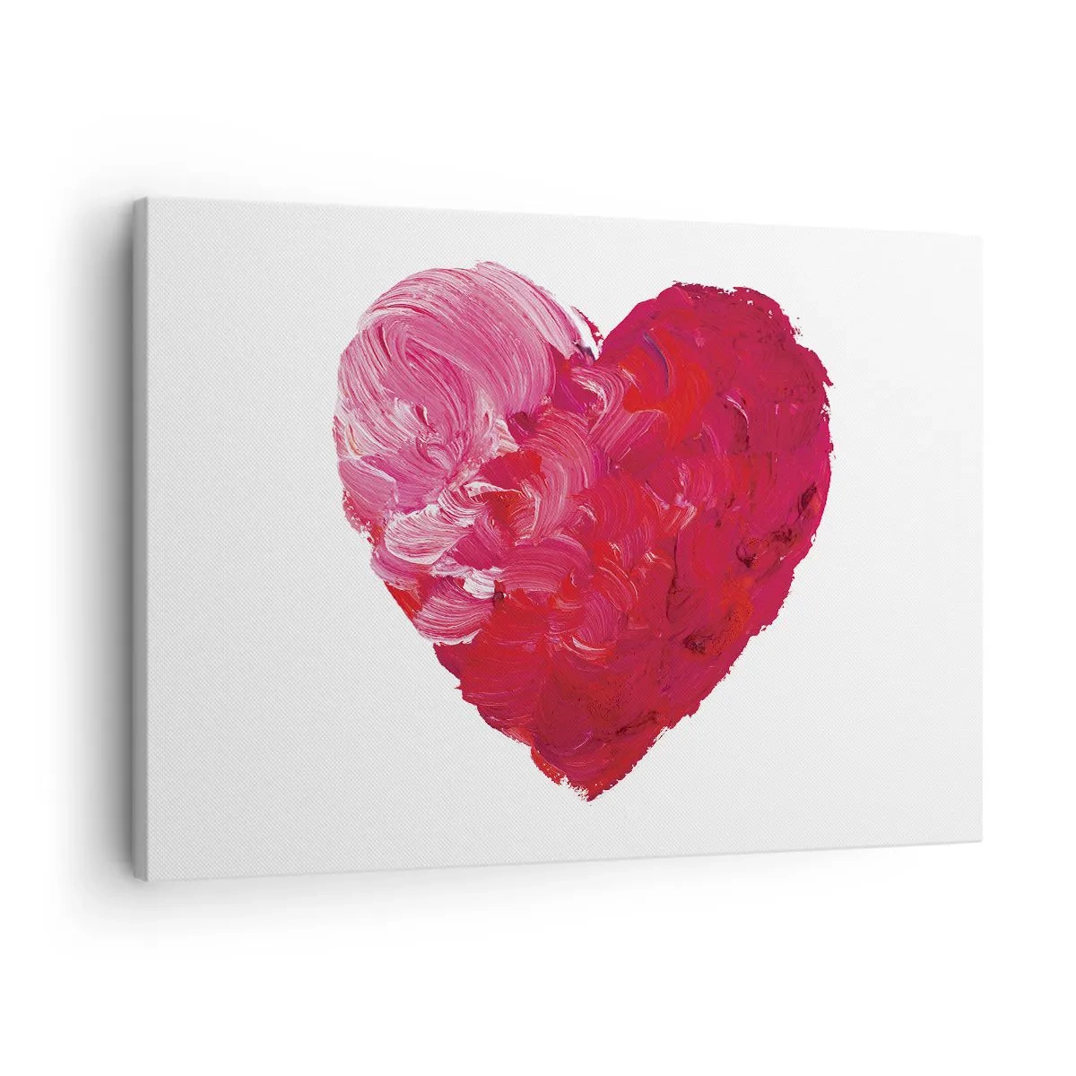 Impression sur toile - Image sur toile - Un cœur rose et rouge peint au pinceau - 70x50cm - All you need is love - Décoration murale moderne pour le salon et la chambre ARTTOR