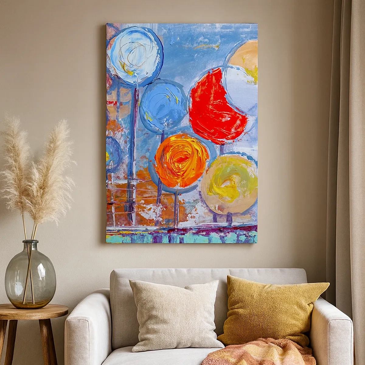 Impression sur toile - Image sur toile - Arbres abstraits colorés sur fond bleu - 50x70cm - Miracles sur le bâton - Décoration murale moderne pour le salon et la chambre ARTTOR