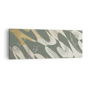 Impression sur toile - Image sur toile - Formes dynamiques dans des tons de vert et d'or - 140x50cm - Abstraction rythmique - Décoration murale moderne pour le salon et la chambre ARTTOR