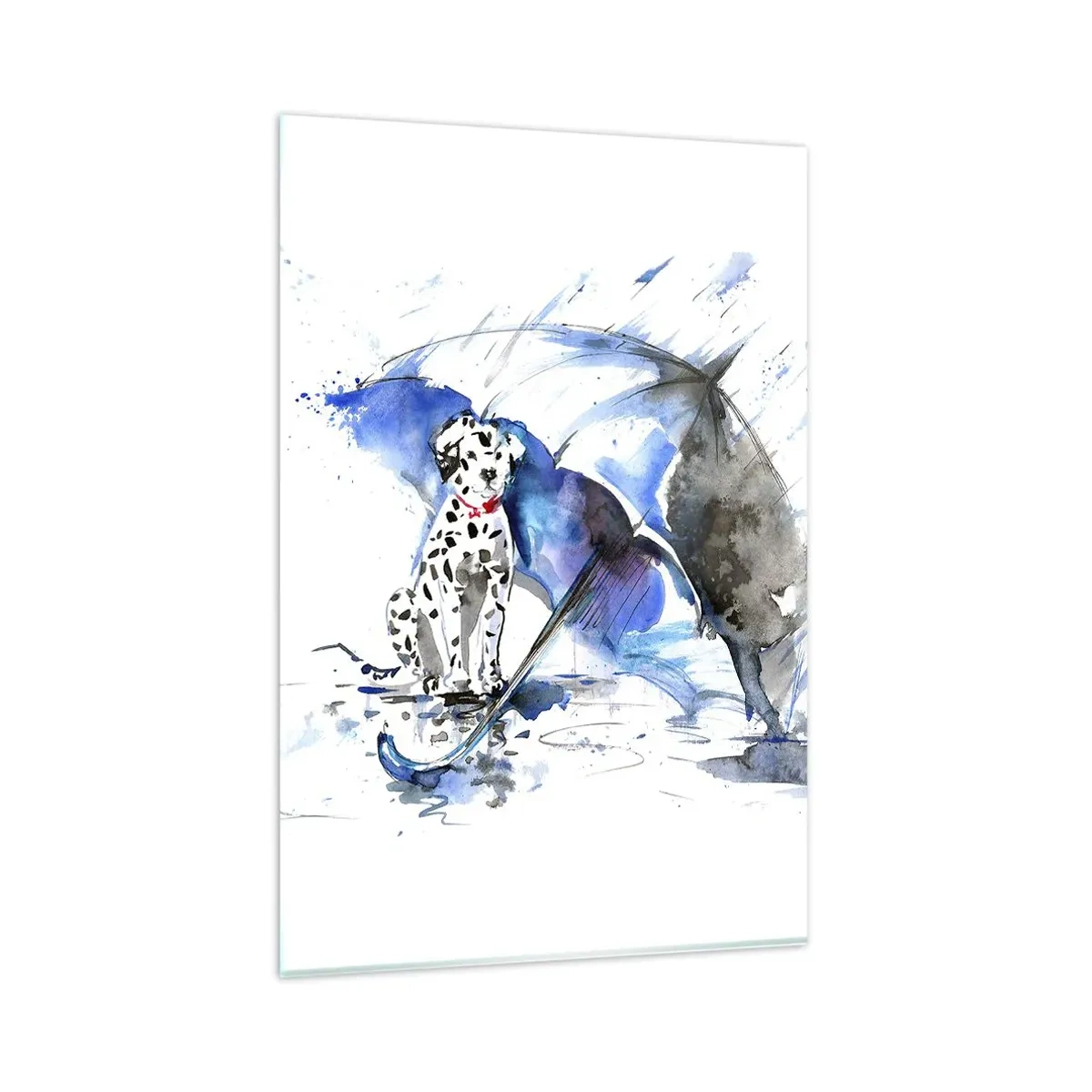 Impression sur verre - Image sur verre - Aquarelle représentant un chien dalmatien avec un parapluie en arrière-plan - 80x120cm - C'est à ça que sert un ami - Décoration murale moderne pour le salon et la chambre ARTTOR
