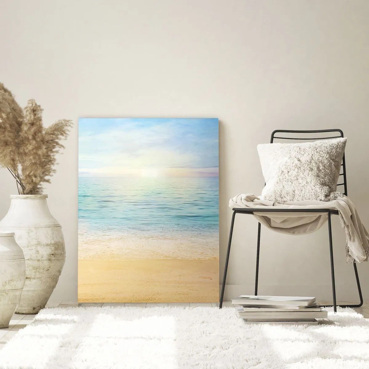 Impression sur verre - Image sur verre - Une plage ensoleillée avec une mer et un ciel azur - 50x70cm - Le grand bleu - Décoration murale moderne pour le salon et la chambre ARTTOR