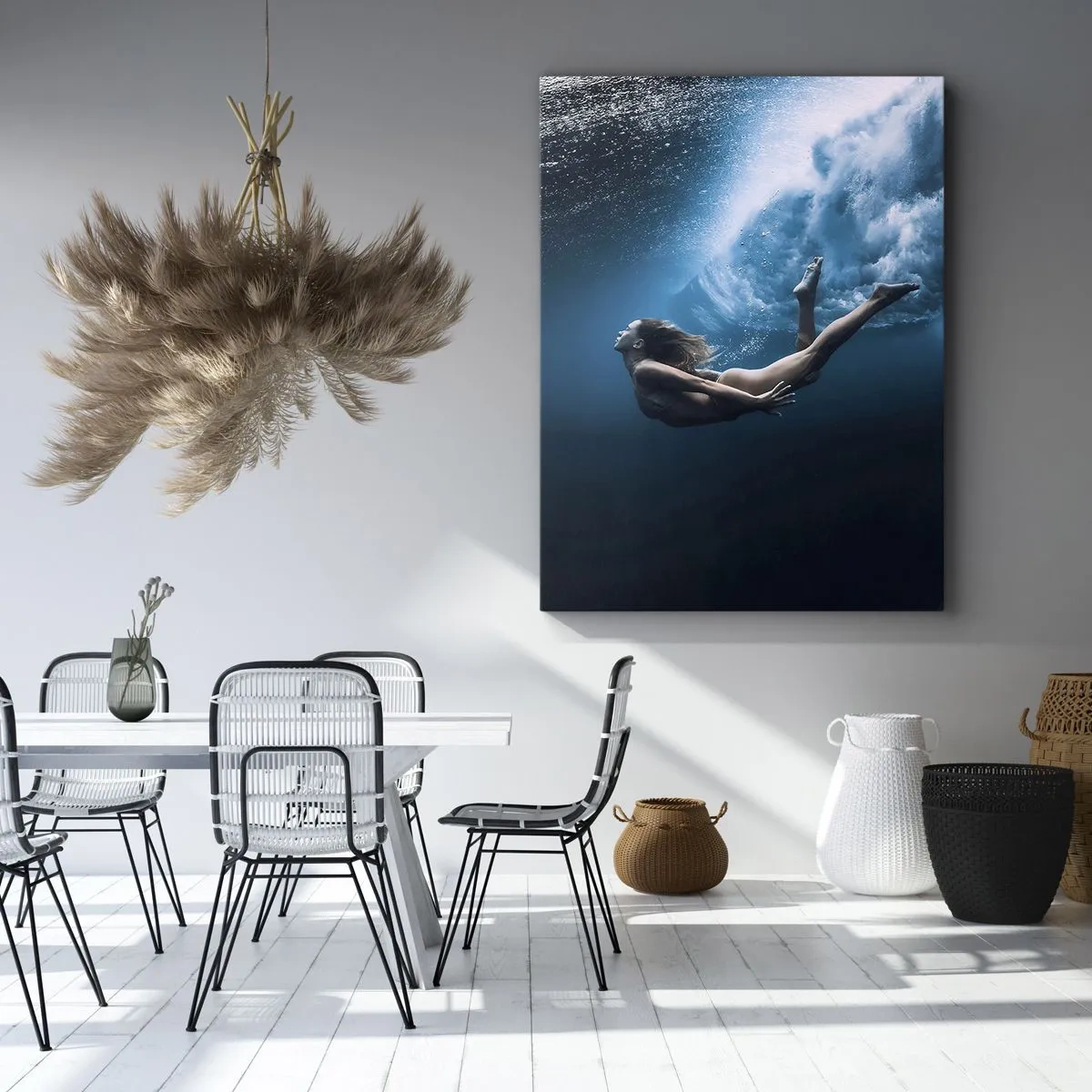 Impression sur toile - Image sur toile - Prise de vue sous-marine avec une femme et des bulles d'air - 80x120cm - Sirène moderne - Décoration murale moderne pour le salon et la chambre ARTTOR