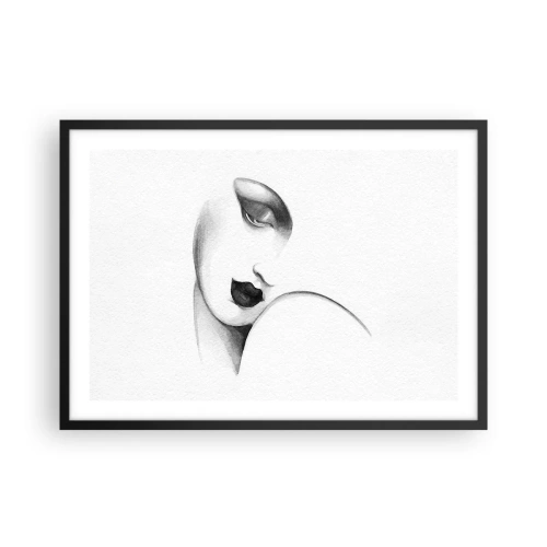 Affiche dans un cadre noir - Poster - Un portrait subtil d'une femme dans un style monochrome - 70x50cm - Dans le style de Lempicka - Décoration murale moderne pour le salon et la chambre ARTTOR