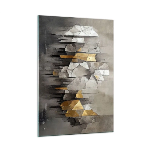 Impression sur verre - Image sur verre - Formes abstraites dans des tons de gris, blanc et or - 50x70cm - Composition de glace et de lumière - Décoration murale moderne pour le salon et la chambre ARTTOR