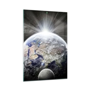 Impression sur verre - Image sur verre - La Terre et la Lune illuminées par la lueur de l'espace - 80x120cm - En pleine splendeur - Décoration murale moderne pour le salon et la chambre ARTTOR