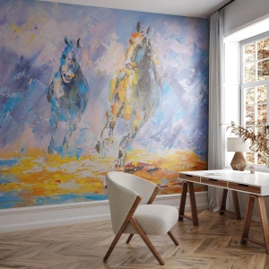 Papier Peint Photo Premium Canvas - À travers l'éblouissement du galop - Animaux, Les chevaux, Impressionnisme - 200x140 cm