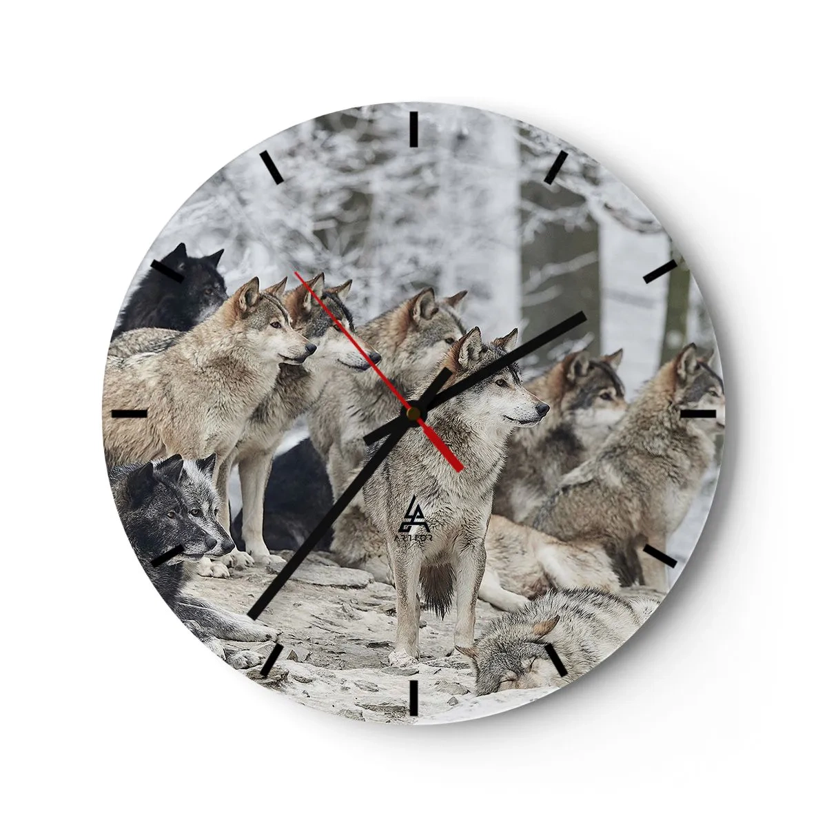 Horloge murale - Pendule murale - Une meute de loups dans une forêt hivernale en milieu naturel - 30x30cm - Famille et amis - Décoration murale moderne pour le salon, la cuisine et la chambre ARTTOR