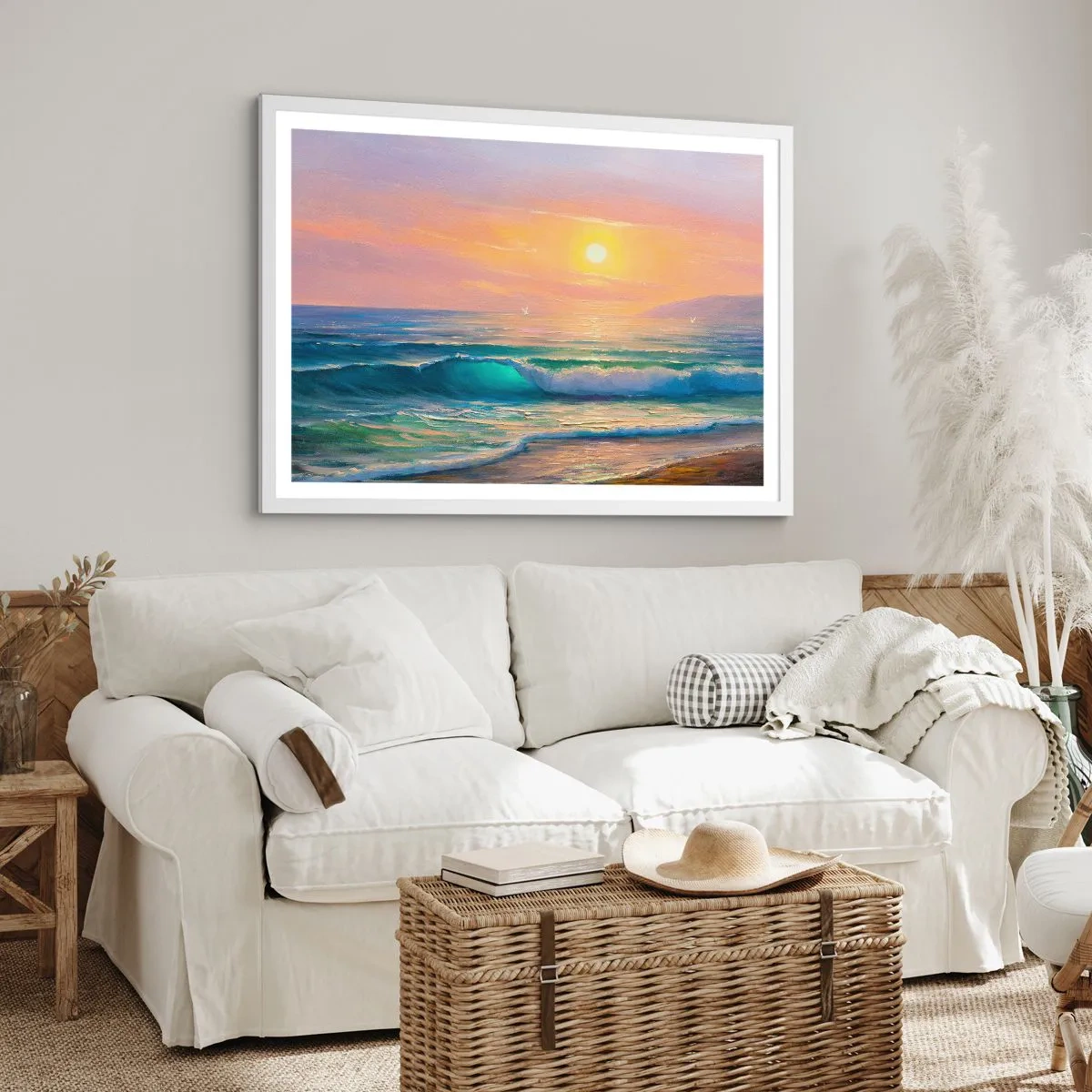 Affiche dans un cadre blanc - Poster - Le chant turquoise des vagues - 70x50 cm