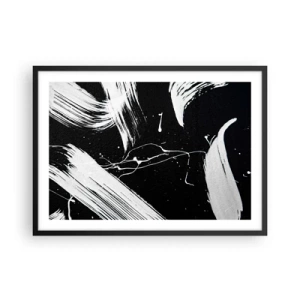 Affiche dans un cadre noir - Poster - Traits blancs abstraits sur fond noir - 70x50cm - Briser les ténèbres - Décoration murale moderne pour le salon et la chambre ARTTOR