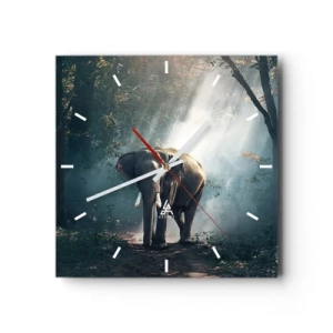 Horloge murale - Pendule murale - Éléphant dans la lumière de la forêt - 30x30cm - Une balade tranquille - Décoration murale moderne pour le salon et la chambre ARTTOR