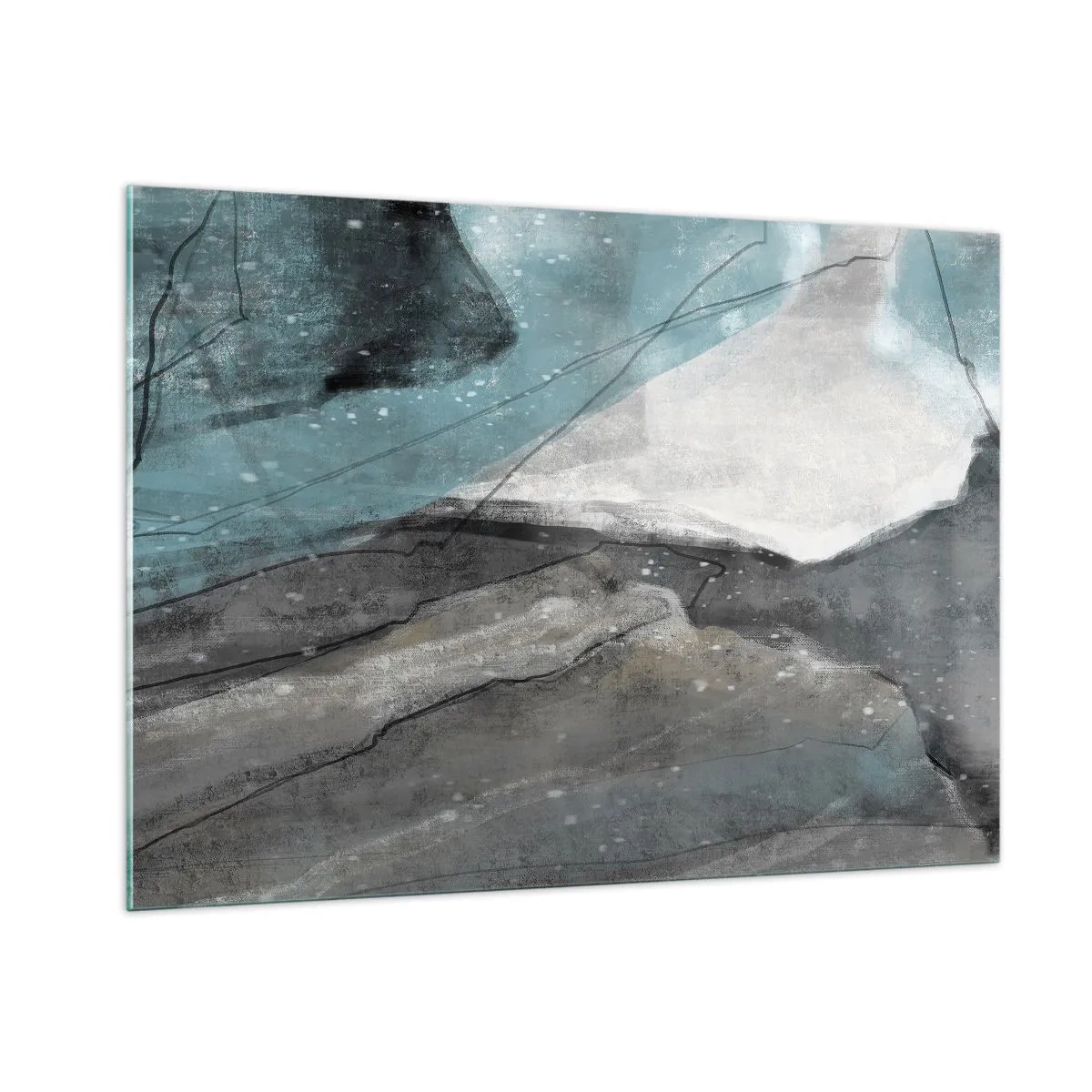 Impression sur verre - Image sur verre - Une représentation abstraite de roches et de glace dans une palette de couleurs froides. - 100x70cm - Résumé : roches et glace - Décoration murale moderne pour le salon et la chambre ARTTOR