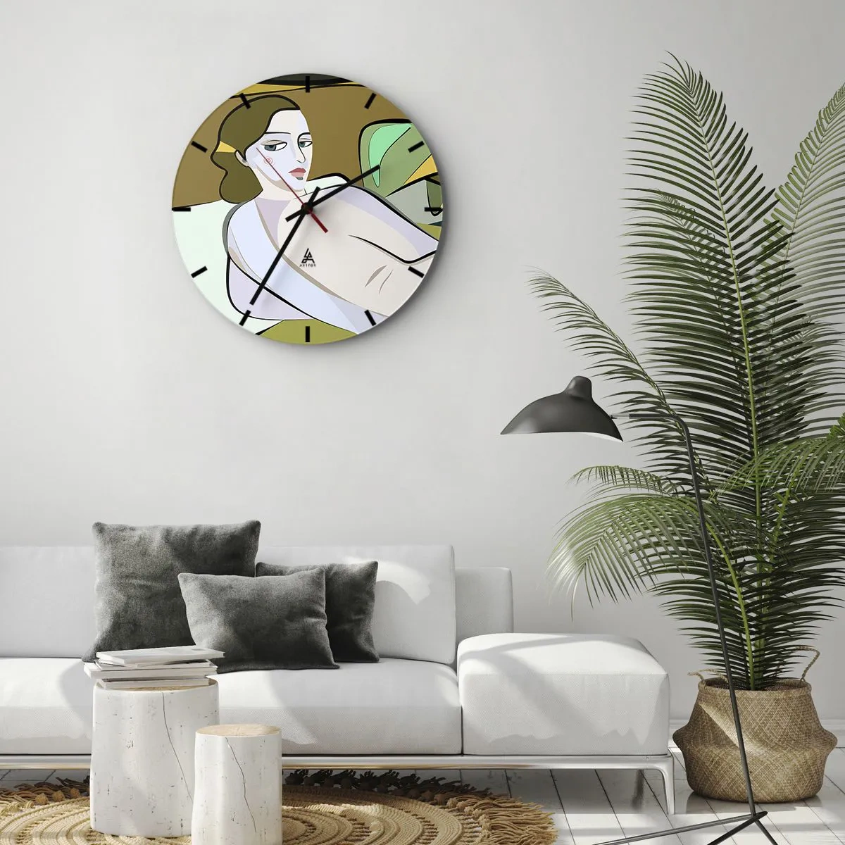 Horloge murale - Pendule murale - Une figure féminine de style cubiste sur un fond abstrait - 30x30cm - Portrait intime - Décoration murale moderne pour le salon, la cuisine et la chambre ARTTOR