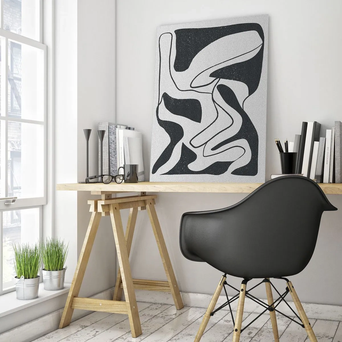 Impression sur verre - Image sur verre - Formes abstraites en noir et blanc ressemblant à un labyrinthe - 50x70cm - Amusement de labyrinthe abstrait - Décoration murale moderne pour le salon et la chambre ARTTOR