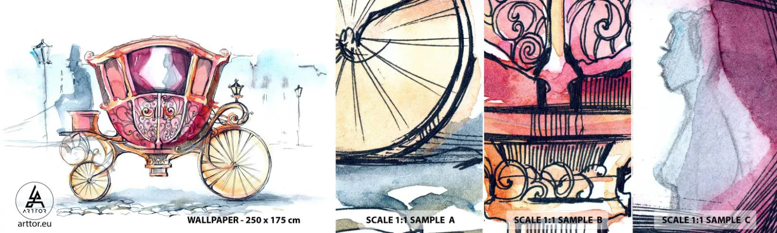 Échantillon De Papier Peint Standard Eco - À un mariage ou à un bal ? - Pour les enfants, Le chariot, Voyage - 100x30 cm