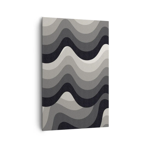 Impression sur toile - Image sur toile - Motifs ondulés noirs et blancs dans des tons de gris - 80x120cm - Vague après vague - Décoration murale moderne pour le salon et la chambre ARTTOR