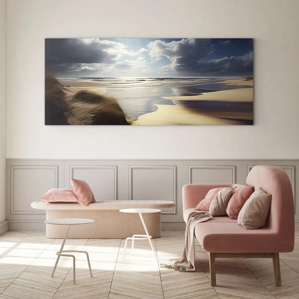 Impression sur verre - Image sur verre - Une plage sauvage avec des dunes et un ciel bleu - 160x50cm - Plage, plage sauvage - Décoration murale moderne pour le salon et la chambre ARTTOR