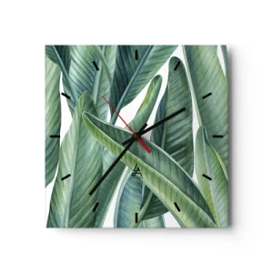 Horloge murale - Pendule murale - Feuilles vertes dans un style botanique minimaliste - 30x30cm - La nature face à elle-même - Décoration murale moderne pour le salon et la chambre ARTTOR