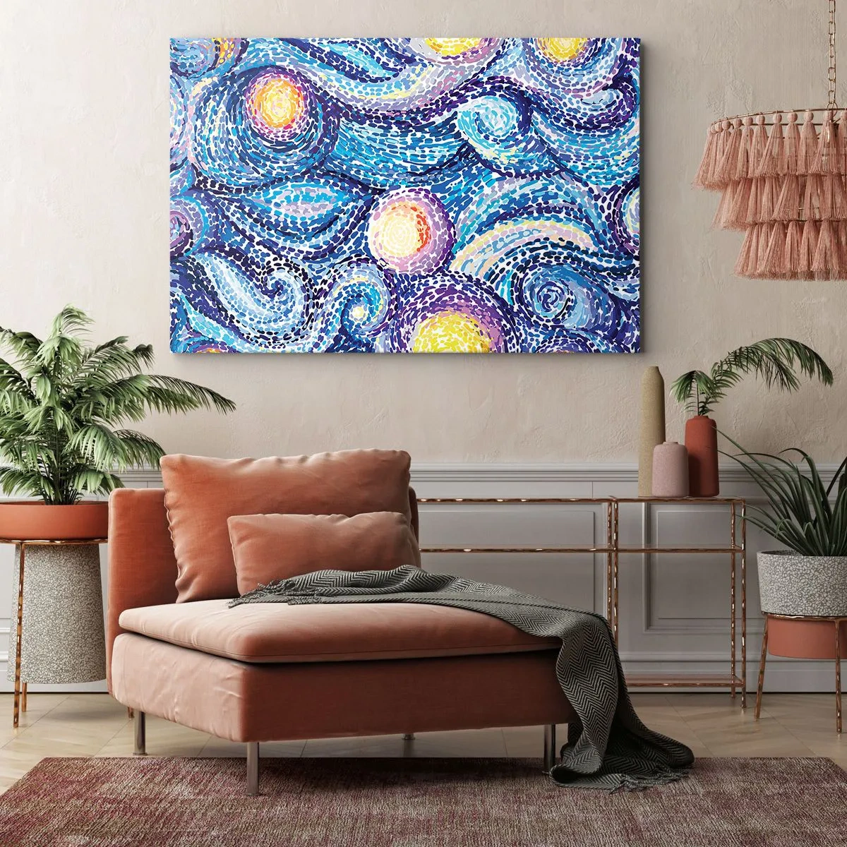 Impression sur toile - Image sur toile - Une interprétation artistique du ciel étoilé dans le style de Van Gogh - 70x50cm - D'après un tableau de van Gogh - Décoration murale moderne pour le salon et la chambre ARTTOR