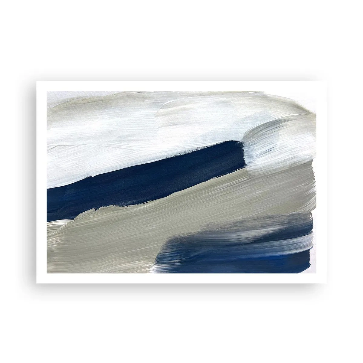 Affiche - Poster - Coups de pinceau abstraits dans des tons de bleu et de gris - 100x70cm - Rencontre avec la blancheur - Décoration murale moderne pour le salon et la chambre ARTTOR