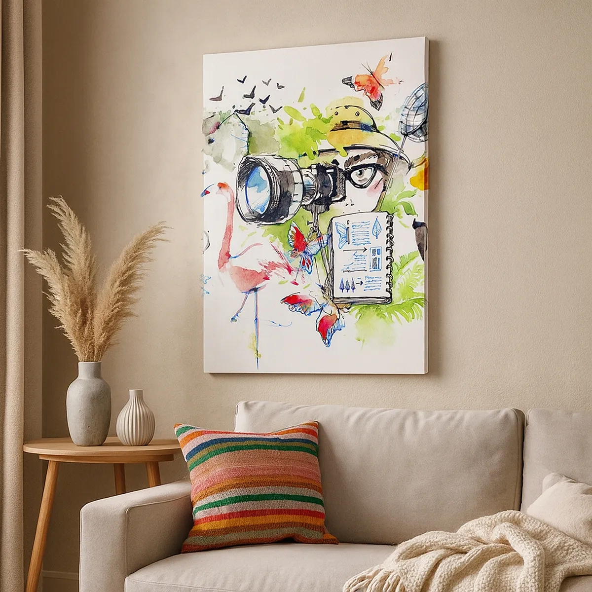 Impression sur toile - Image sur toile - Des graphismes colorés sur le thème de la nature et du safari - 50x70cm - Dans l'objectif d'un voyageu - Décoration murale moderne pour le salon et la chambre ARTTOR