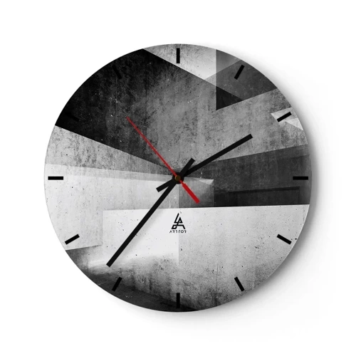 Horloge murale - Pendule murale - Structure géométrique en nuances de gris - 30x30cm - Structure de l'espace - Décoration murale moderne pour le salon, la cuisine et la chambre ARTTOR
