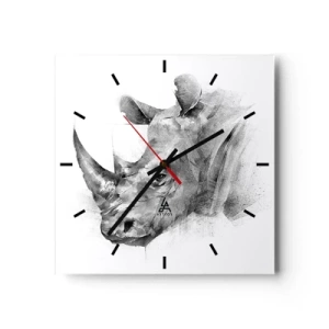 Horloge murale - Pendule murale - Portrait artistique d'un rhinocéros en noir et blanc - 30x30cm - Potrait africain - Décoration murale moderne pour le salon et la chambre ARTTOR