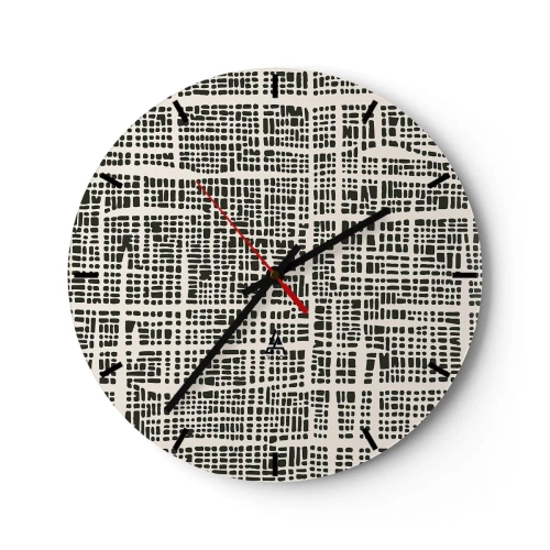 Horloge murale - Pendule murale - Motif géométrique, noir et crème avec des points irréguliers - 30x30cm - Composition tissée - Décoration murale moderne pour le salon, la cuisine et la chambre ARTTOR