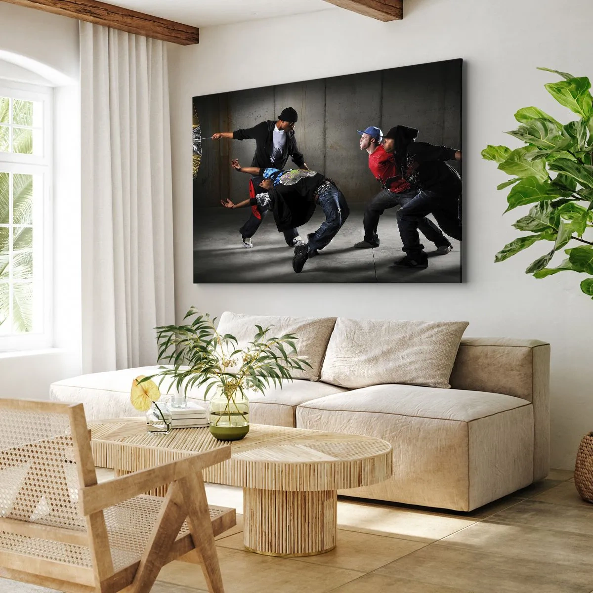 Impression sur toile - Image sur toile - Un groupe de danseurs hip-hop dans une chorégraphie dynamique - 70x50cm - Danser avec le vent de la rue - Décoration murale moderne pour le salon et la chambre ARTTOR