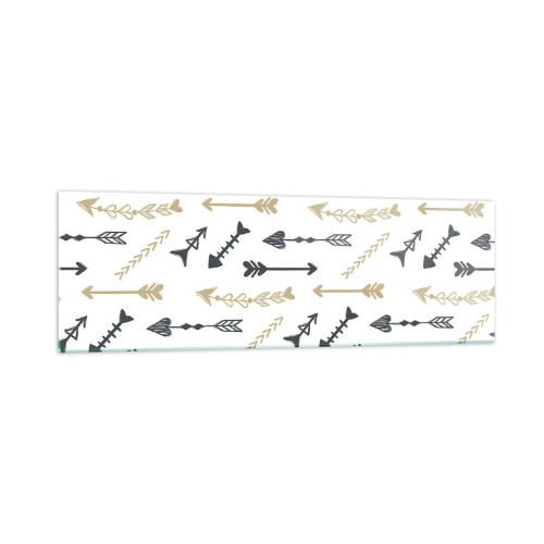 Impression sur verre - Image sur verre - Un motif minimaliste avec des flèches aux couleurs beige et grise. - 160x50cm - Le rêve de l'archer - Décoration murale moderne pour le salon et la chambre ARTTOR