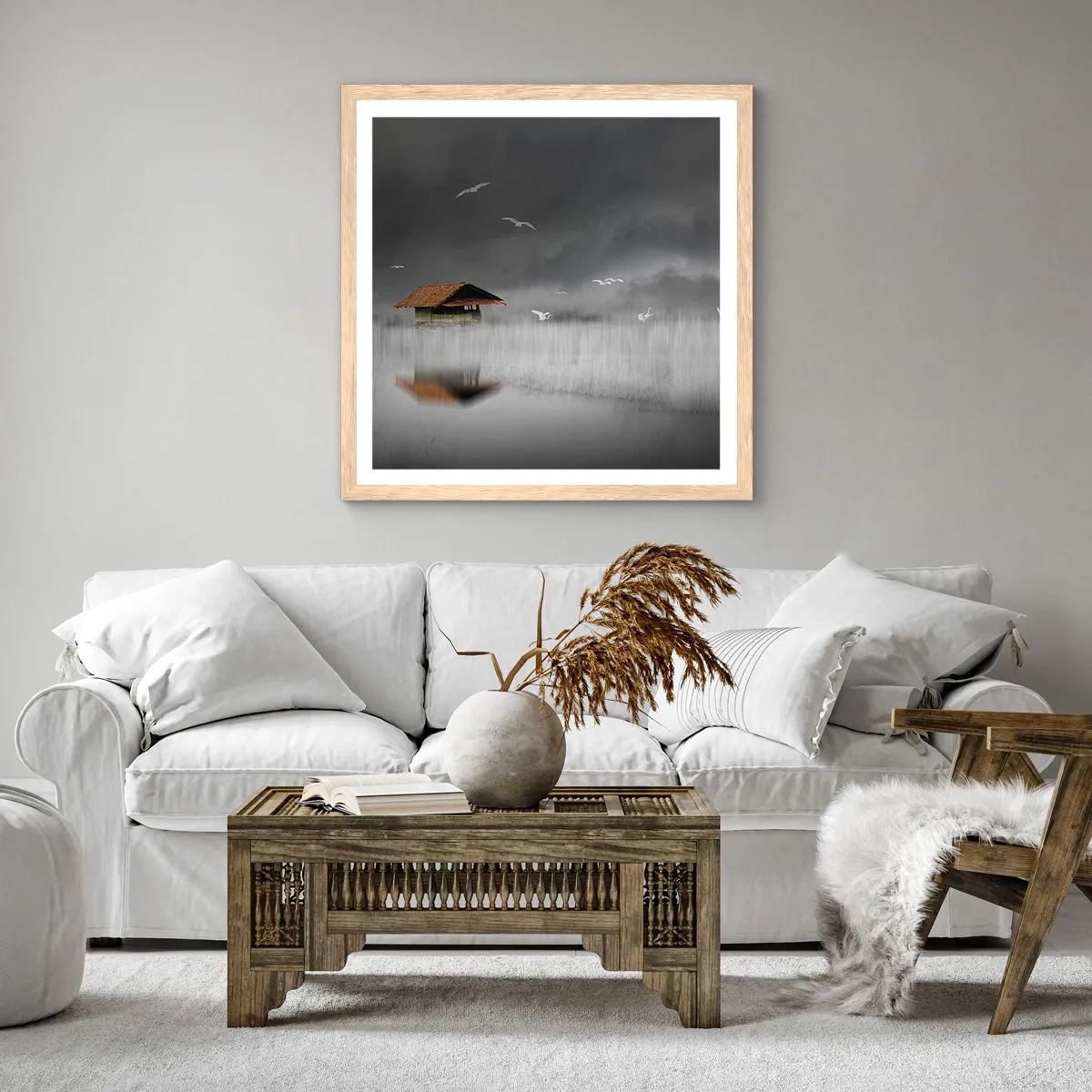 Affiche dans un chêne clair - Poster - A l'abri de la pluie - 40x40 cm