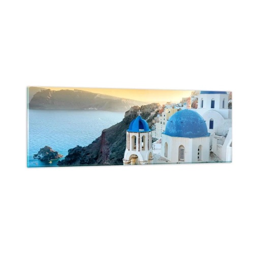 Impression sur verre - Image sur verre - Santorin - blotti contre les rochers - 90x30 cm
