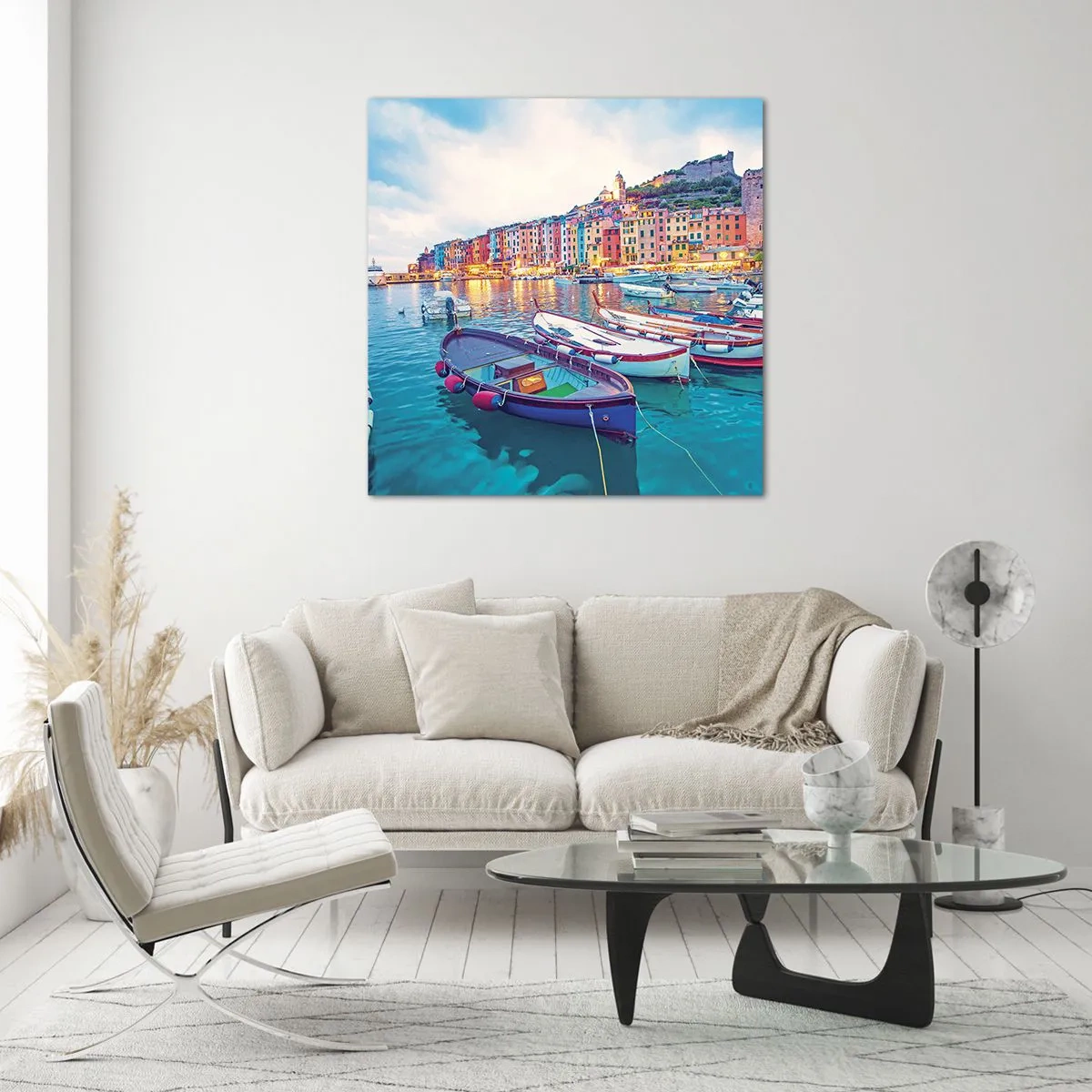 Impression sur verre - Image sur verre - Soirée colorée au port - 40x40 cm