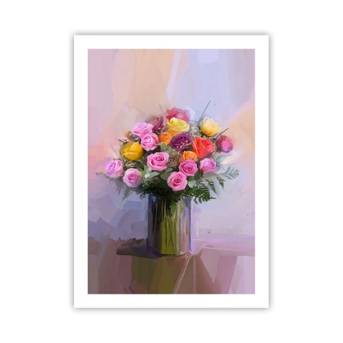 Affiche - Poster - Un bouquet de roses et de fleurs dans un vase en verre - 50x70cm - Beauté conservée - Décoration murale moderne pour le salon et la chambre ARTTOR