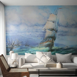 Papier Peint Photo Premium Sand - Vents favorables - Bateau à voile, Mer, voile - 150x105 cm