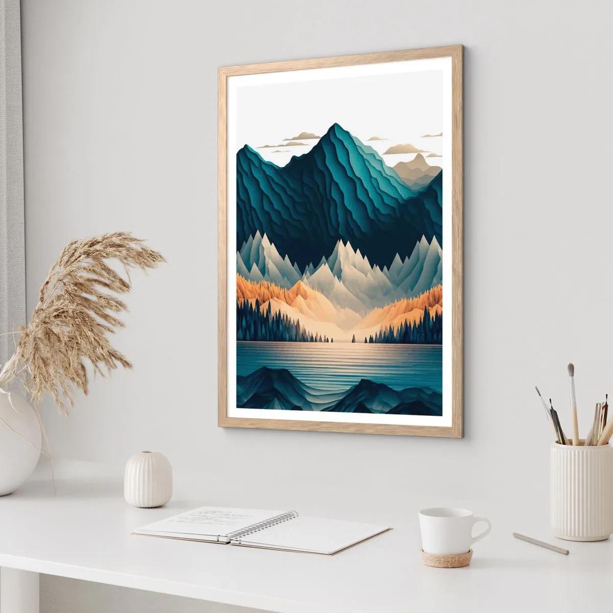 Affiche dans un chêne clair - Poster - Paysage de montagne parfait - 40x50 cm