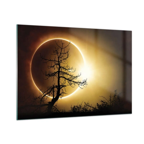 Impression sur verre - Image sur verre - Éclipse solaire derrière l'arbre - 100x70cm - Éclipse totale - Décoration murale moderne pour le salon et la chambre ARTTOR