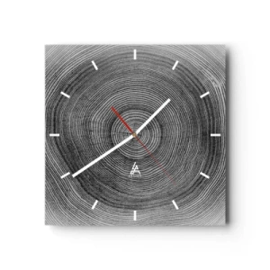 Horloge murale - Pendule murale - Motif de cernes d'arbre noir et blanc montrant une coupe transversale du tronc - 30x30cm - Signe du temps - Décoration murale moderne pour le salon et la chambre ARTTOR