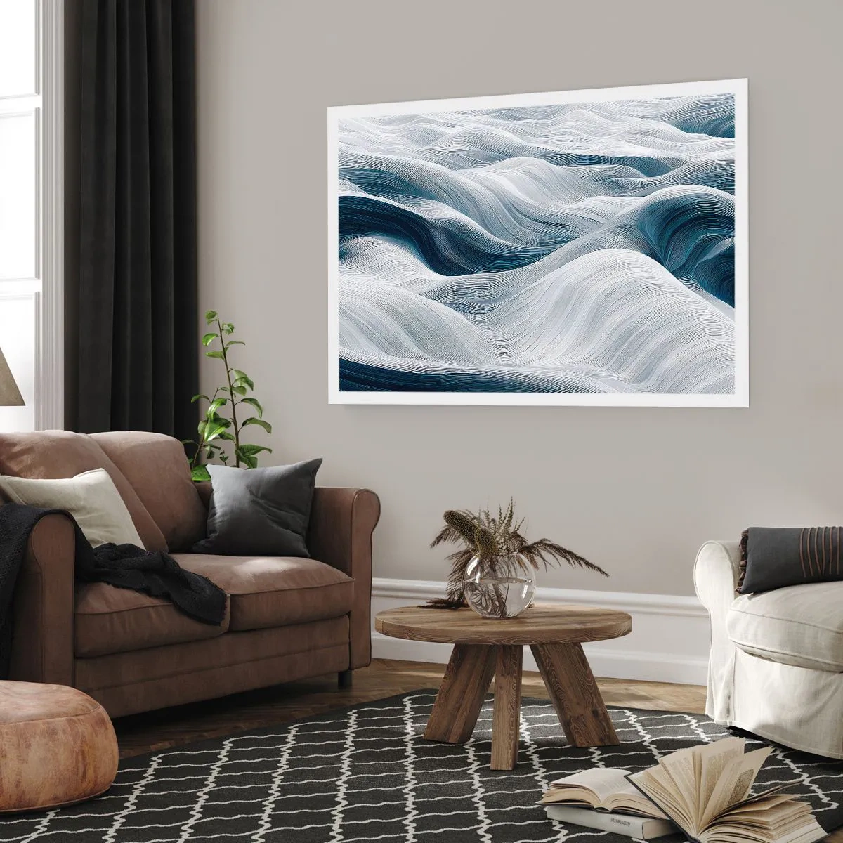 Affiche - Poster - Vagues blanches et bleues - 70x50 cm