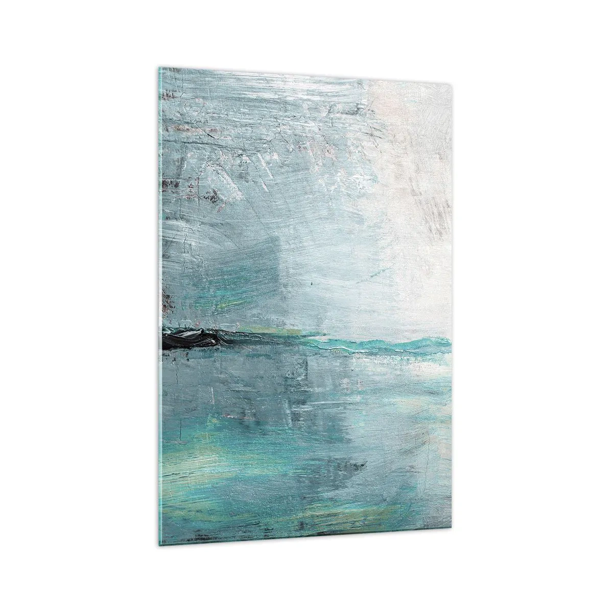 Impression sur verre - Image sur verre - Abstraction dans les tons turquoise et gris - 70x100cm - Horizontalement en bleu - Décoration murale moderne pour le salon et la chambre ARTTOR
