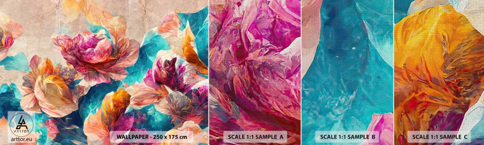 Échantillon de Papier Peint Premium Canvas - Splendeur colorée du bouquet - Fleurs, Pastel, Morceau - 100x30 cm