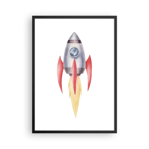 Affiche dans un cadre noir - Poster - Fusée spatiale de style aquarelle - 50x70cm - Plus haut, plus vite, plus loin - Décoration murale moderne pour le salon et la chambre ARTTOR